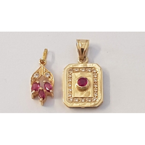 283 - 2 x Decorative 18ct Gold Pendants with Rubies and Clear Stones, (Approx. H's: 27mm and 22mm, Total W... 