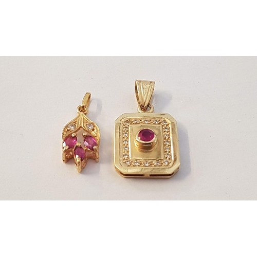 283 - 2 x Decorative 18ct Gold Pendants with Rubies and Clear Stones, (Approx. H's: 27mm and 22mm, Total W... 