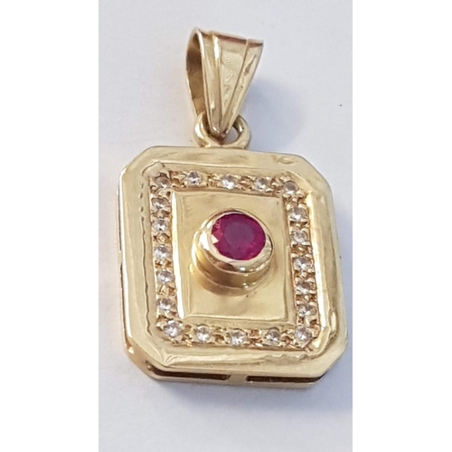 283 - 2 x Decorative 18ct Gold Pendants with Rubies and Clear Stones, (Approx. H's: 27mm and 22mm, Total W... 