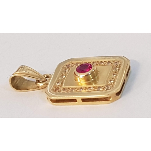 283 - 2 x Decorative 18ct Gold Pendants with Rubies and Clear Stones, (Approx. H's: 27mm and 22mm, Total W... 