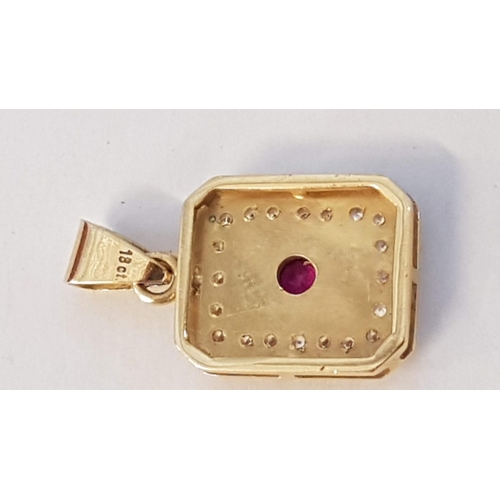 283 - 2 x Decorative 18ct Gold Pendants with Rubies and Clear Stones, (Approx. H's: 27mm and 22mm, Total W... 