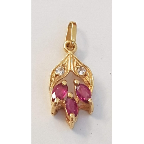 283 - 2 x Decorative 18ct Gold Pendants with Rubies and Clear Stones, (Approx. H's: 27mm and 22mm, Total W... 