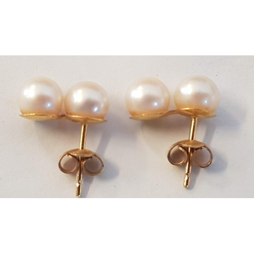 284 - Pair of 18ct Gold and Twin Pearl Earrings, (Approx. 3.2g)