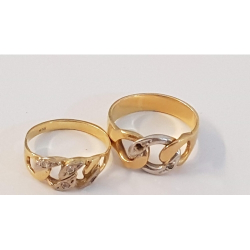 285 - 2 x 18ct Gold Rings with Interlocking Ring Design, with White Gold Highlights and Inset Clear Stones... 