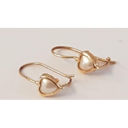 287 - Pair of 14ct Gold Earrings with Heart Shape Pearl Effect, (Approx. 0.9g), Together with 2 x 18ct Gol... 