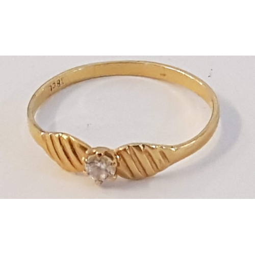 288 - 18ct Gold Ring with Clear Stone (Approx. Size: N/O, 1.0g), Together with Pair of 14ct Gold Earrings ... 