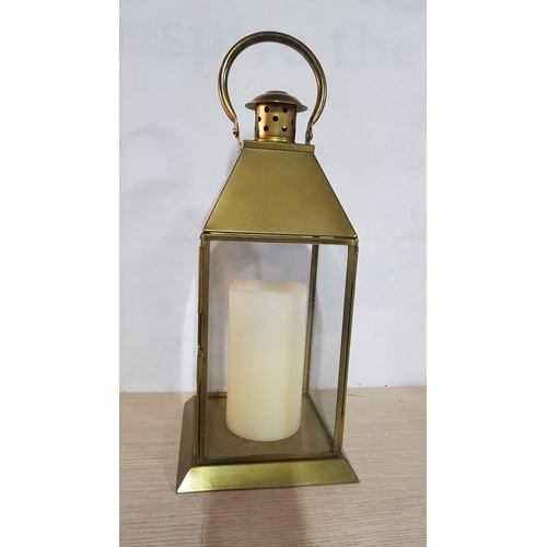 54 - Brass Effect Decorative Lantern (Approx. 16cm x 16cm x 40cm) with Rechargeable Candle Inside  (Appro... 