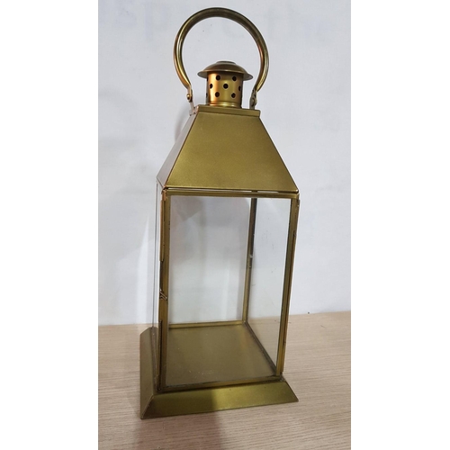 54 - Brass Effect Decorative Lantern (Approx. 16cm x 16cm x 40cm) with Rechargeable Candle Inside  (Appro... 