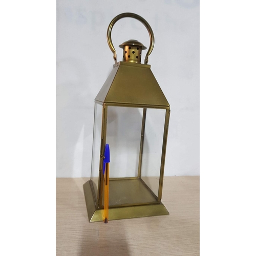 54 - Brass Effect Decorative Lantern (Approx. 16cm x 16cm x 40cm) with Rechargeable Candle Inside  (Appro... 