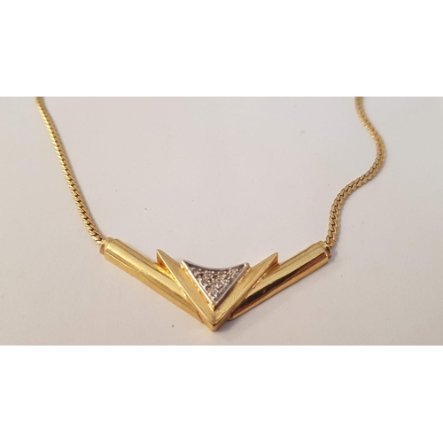 55 - 18ct Gold Necklace with Diamond Set Centre, (Approx. L 41cm, 12.9g)