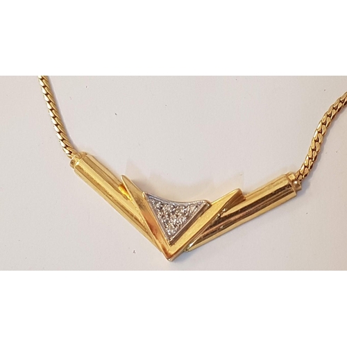 55 - 18ct Gold Necklace with Diamond Set Centre, (Approx. L 41cm, 12.9g)