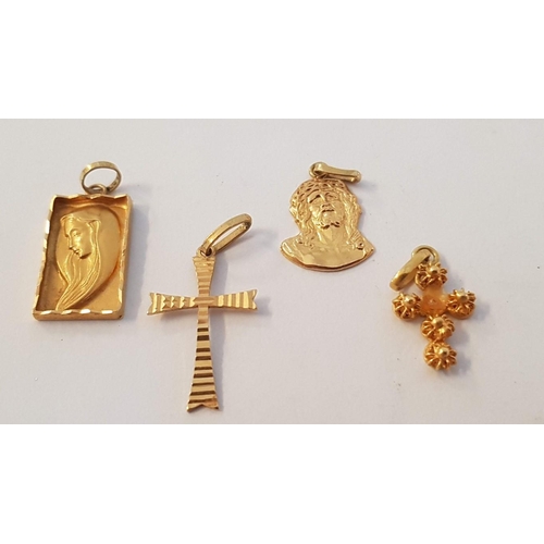 58 - Collection of 4 x 18ct Gold Charms / Pendants; Jesus, Mary and 2 x Crosses, (Approx. 3.1g Total Weig... 