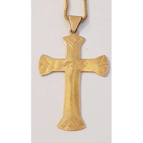 64 - Large 18ct Gold Cross Pendant (Approx. H; 5.5cm) on 18ct Gold Chain / Necklace, (Approx. L: 60cm), T... 