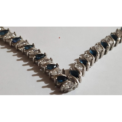 104 - Silver Jewelry, Plain Chain, Approx. 2.1g L: 40cm, Blue and Clear Stones Necklaces, Approx. 33.4g L:... 