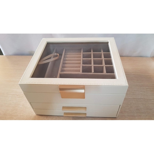 163 - Large Beige Leather Effect Square Jewelry Box, (Approx. 23cm x 20cm x 13.5cm), Looks Unused.