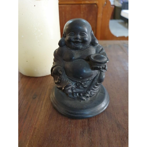 174 - 1 x LED Candle and 2 x Small Buddha Figurines, (a/f)