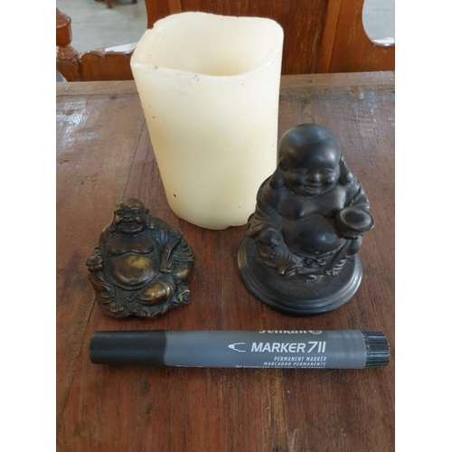 174 - 1 x LED Candle and 2 x Small Buddha Figurines, (a/f)