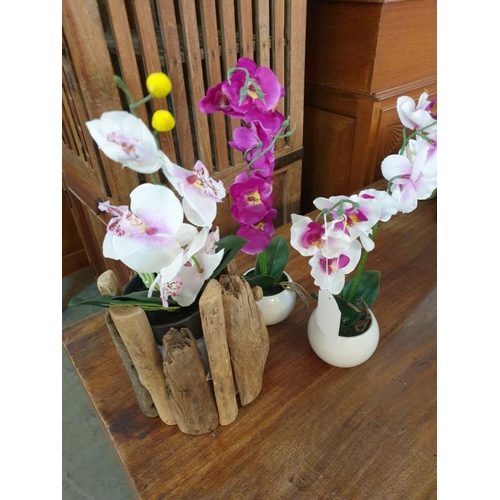 175 - 3 x Artificial Orchids in Containers, (Approx. 35cm Tall)