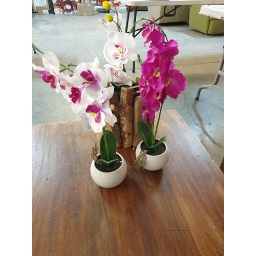 175 - 3 x Artificial Orchids in Containers, (Approx. 35cm Tall)