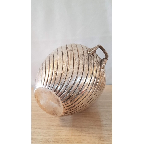 21 - Large Vintage Cypriot Silver .830 Twin Handled Vase with Ribbed Hammered finished. (Approx. 892.5g, ... 