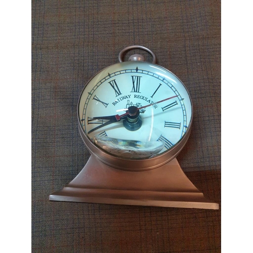 336 - Railway Regulator Potterybarn Desk Clock, Made In India, (a/f)