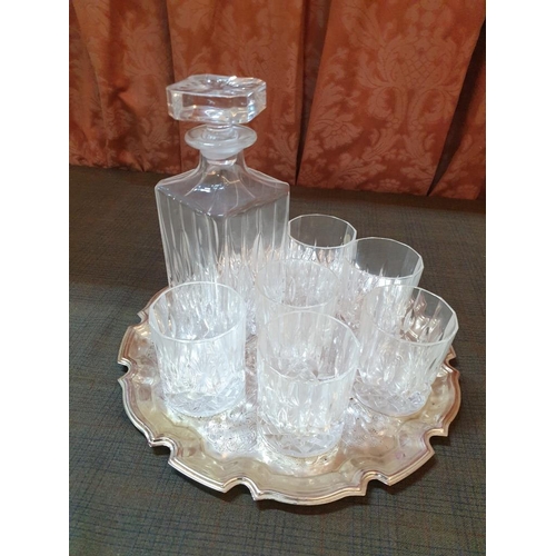 424 - The Jewelers Collection; Crystal Whiskey Decanter and 6 Glasses with Silver Plated Tray