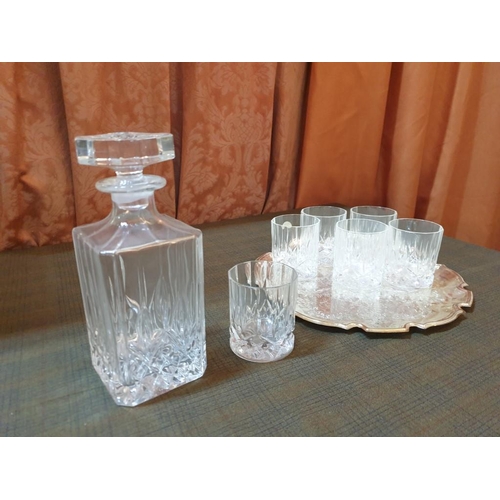 424 - The Jewelers Collection; Crystal Whiskey Decanter and 6 Glasses with Silver Plated Tray