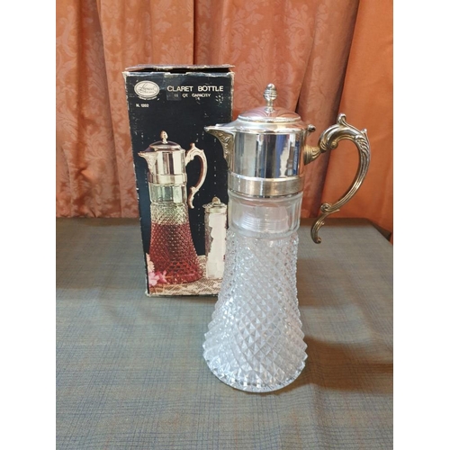 425 - Leonard Silver Plate and Crystal Claret Bottle With Ice Tube. (Approx. H: 36cm)