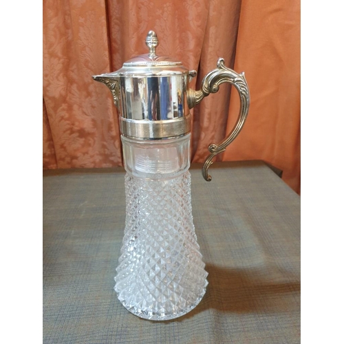 425 - Leonard Silver Plate and Crystal Claret Bottle With Ice Tube. (Approx. H: 36cm)