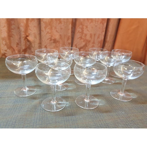 437 - Buckingham Palace Champagne Coupe Glasses With Royal Insignia X 11