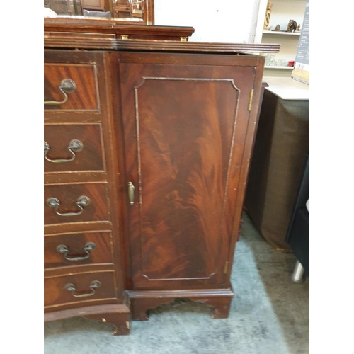 214 - Wooden Buffet/Sideboard with 2 x Cupboards and 5 x Bow Fronted Drawers. (A/F: Nice Up-Cycle Project?... 