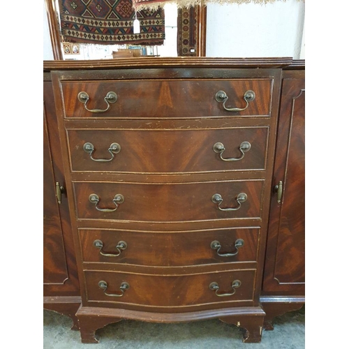 214 - Wooden Buffet/Sideboard with 2 x Cupboards and 5 x Bow Fronted Drawers. (A/F: Nice Up-Cycle Project?... 