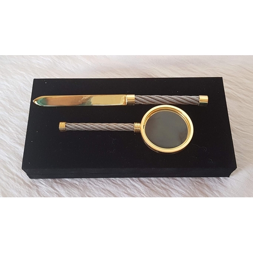 308 - Vintage Style Desk Set with Magnifying Glass and Letter Opener in Fitted Case.