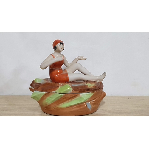 41 - Art Deco German 'Bathing Belle' Trinket Box, (Approx. 14cm x 13.4cm x 8.5cm).