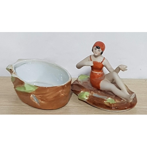 41 - Art Deco German 'Bathing Belle' Trinket Box, (Approx. 14cm x 13.4cm x 8.5cm).