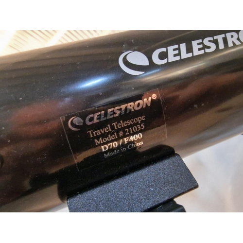 103 - Celestron Travel Telescope, (Model: 21035), on Tripod with Additional Lenses and Manual