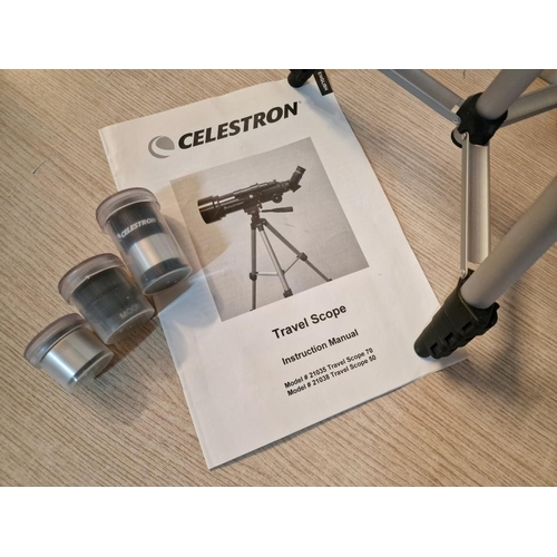 103 - Celestron Travel Telescope, (Model: 21035), on Tripod with Additional Lenses and Manual