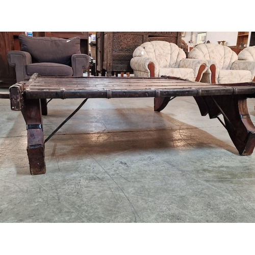 141 - Large Rustic Indian Ox Cart / Asian Howdah Coffee Table, Solid Wood with Metal Work, (Approx. 137 x ... 