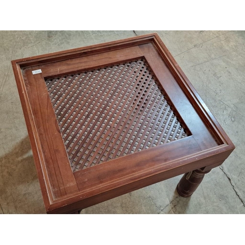 142 - Sold Wood Coffee / Side Table with Lattice Top and Turned Legs, (Missing Glass Cover), (Approx. 70 x... 