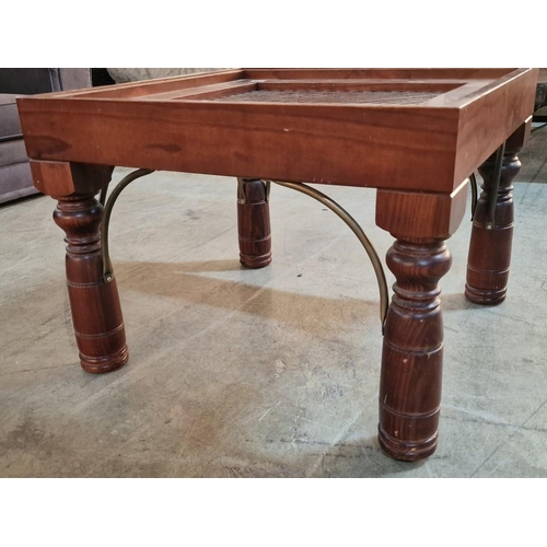 142 - Sold Wood Coffee / Side Table with Lattice Top and Turned Legs, (Missing Glass Cover), (Approx. 70 x... 