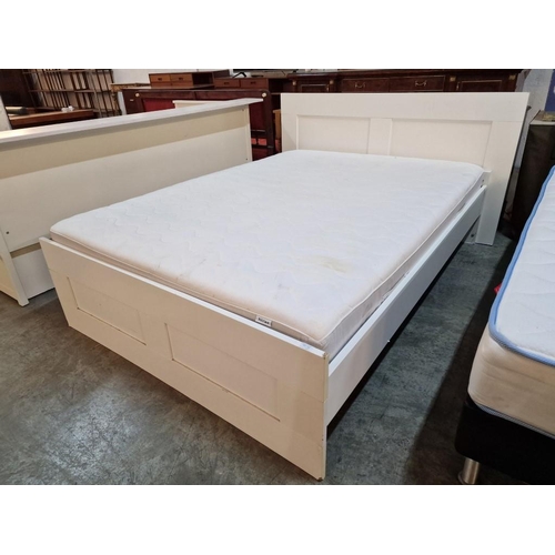 143 - White Colour Double Bed with IKEA 'Sultan' Mattress, (Approx. 140 x 200cm)