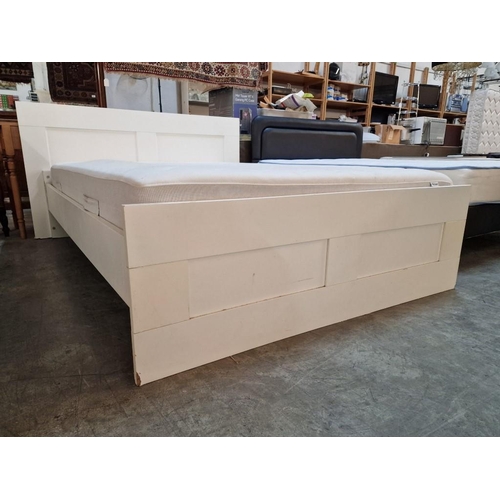 143 - White Colour Double Bed with IKEA 'Sultan' Mattress, (Approx. 140 x 200cm)