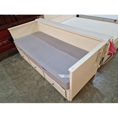 144 - White Colour Day Bed with 3-Storage Drawers, Base Slides Out To Create Double Bed, Together with 'IK... 