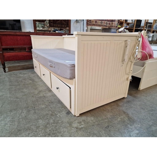 144 - White Colour Day Bed with 3-Storage Drawers, Base Slides Out To Create Double Bed, Together with 'IK... 