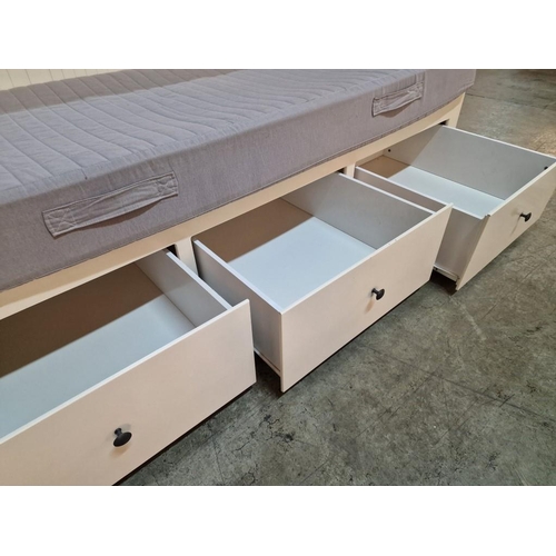 144 - White Colour Day Bed with 3-Storage Drawers, Base Slides Out To Create Double Bed, Together with 'IK... 