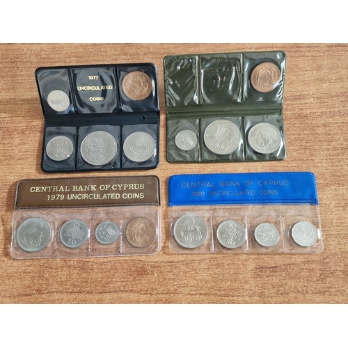 66 - 4 x Sets of Vintage Uncirculated Cyprus Coins; 1977, 1978, 1979 and 1981, (4)