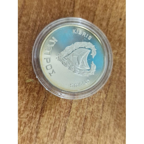 68 - Cyprus (1981) Silver Proof Coin with Swordfish for World Food Day, 500 Mils, (925 Silver, 14.14g, 32... 