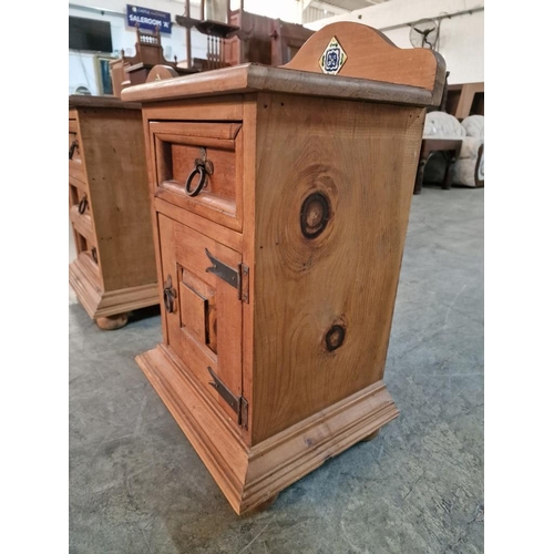 81 - Country Style Solid Wood Bedside Unit with Drawer over Cupboard, Metal Ring Handles and Arched Upsta... 