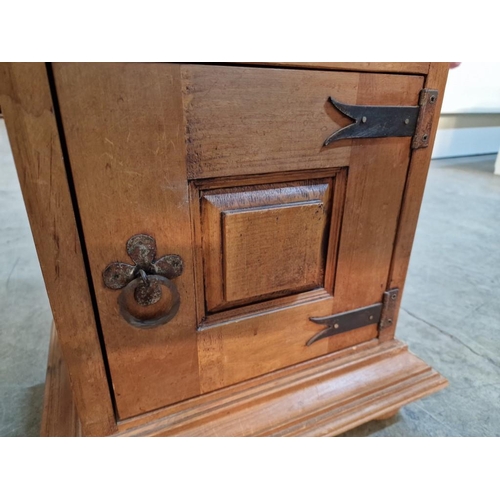 81 - Country Style Solid Wood Bedside Unit with Drawer over Cupboard, Metal Ring Handles and Arched Upsta... 