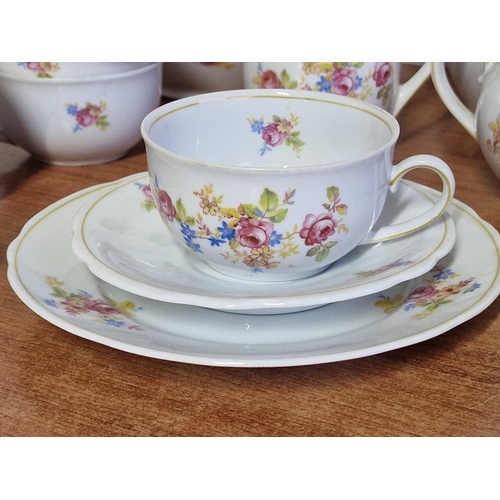 253 - Decorative Vintage Bavarian Tea / Coffee Set with Floral Pattern and Gold Trim; Coffee Pot, Tea Pot,... 